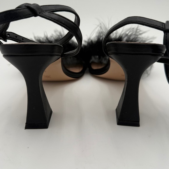 BCBGeneration Relby Black Faux Feather Ankle Strap Sandals Women's Size 8 EUC - Picture 10 of 12